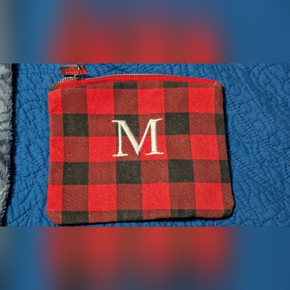 Plaid Red and Black Monogrammed Pouch (EUC) - Picture 5 of 8